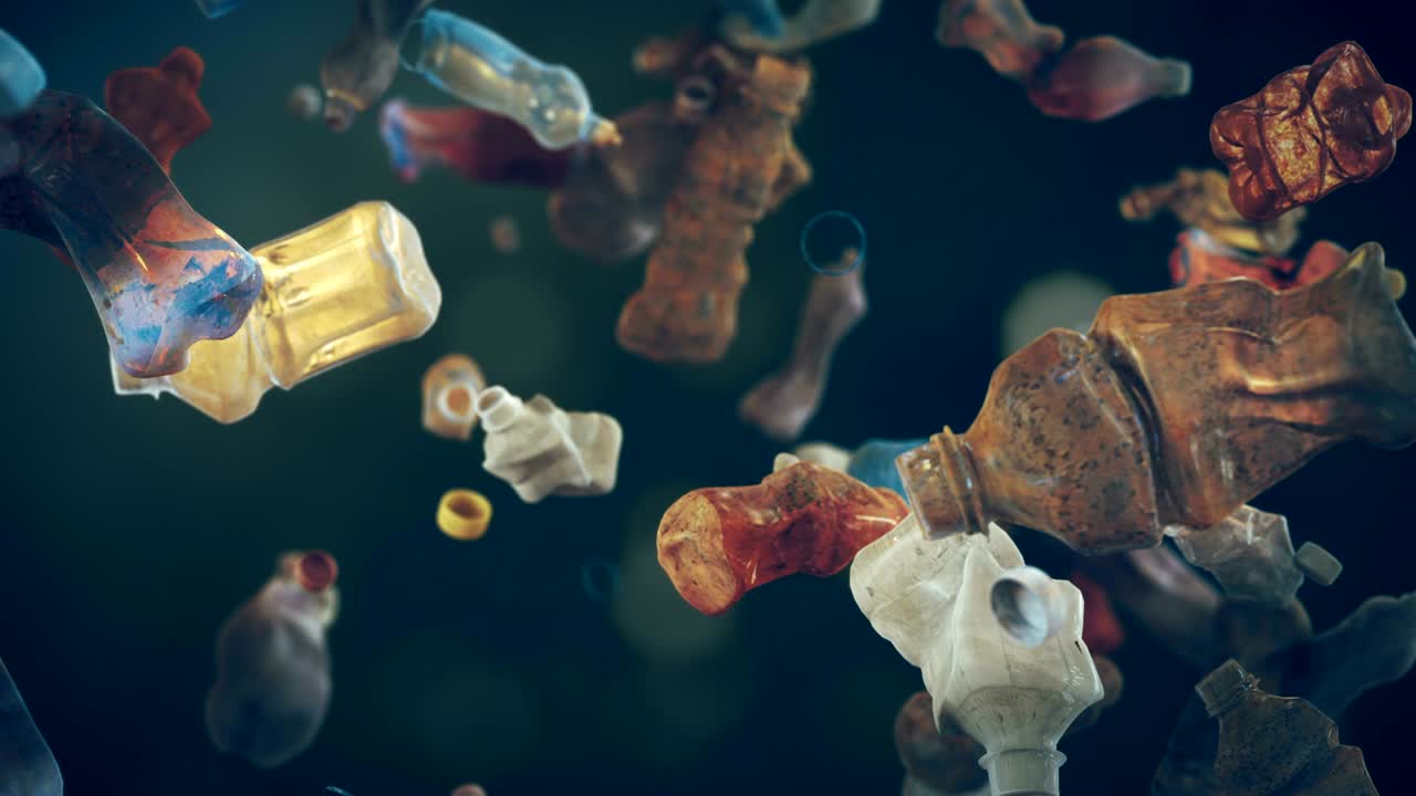 폐기물 플라스틱 병이 4k에서 루프 가능한 배경으로 떨어집니다.