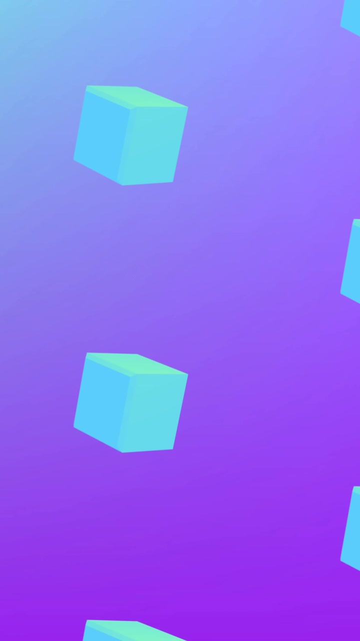Animation of blue cubes repeated on purple background
