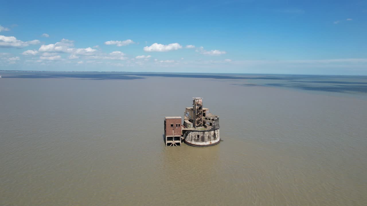 Grain Tower battery River Medway UK drone aerial view