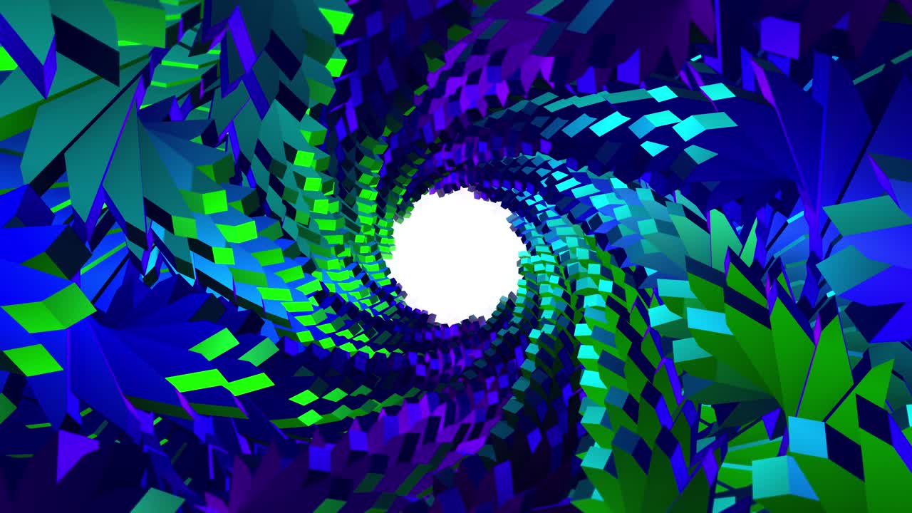 Vibrant Abstract Geometric Tunnel with Rotating Shapes