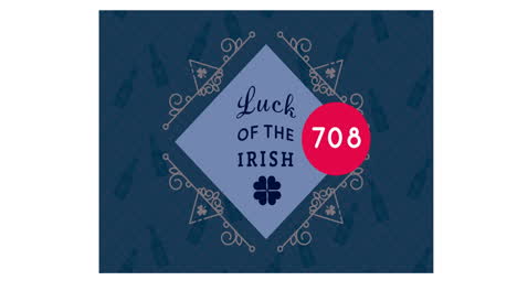 animación de números y suerte del texto irlandés con trébol sobre fondo azul