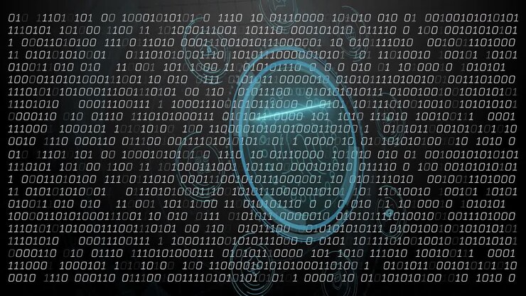 Shield morphing into cyan HUD, forming rings, streaming binary, revealing fingerprint guarding data