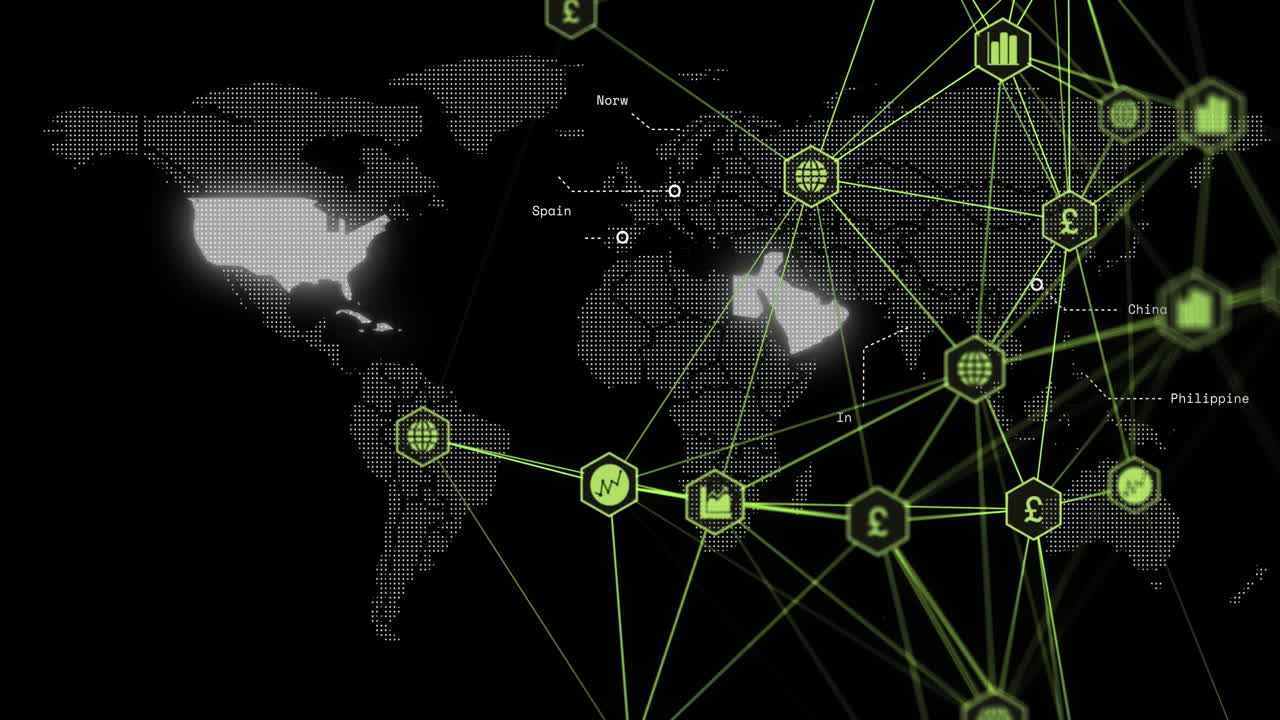 Animation of globe with connections and data processing