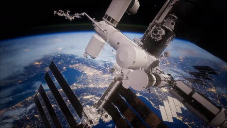 A-view-of-the-Earth-and-a-spaceship.-ISS-is-orbiting-the-Earth