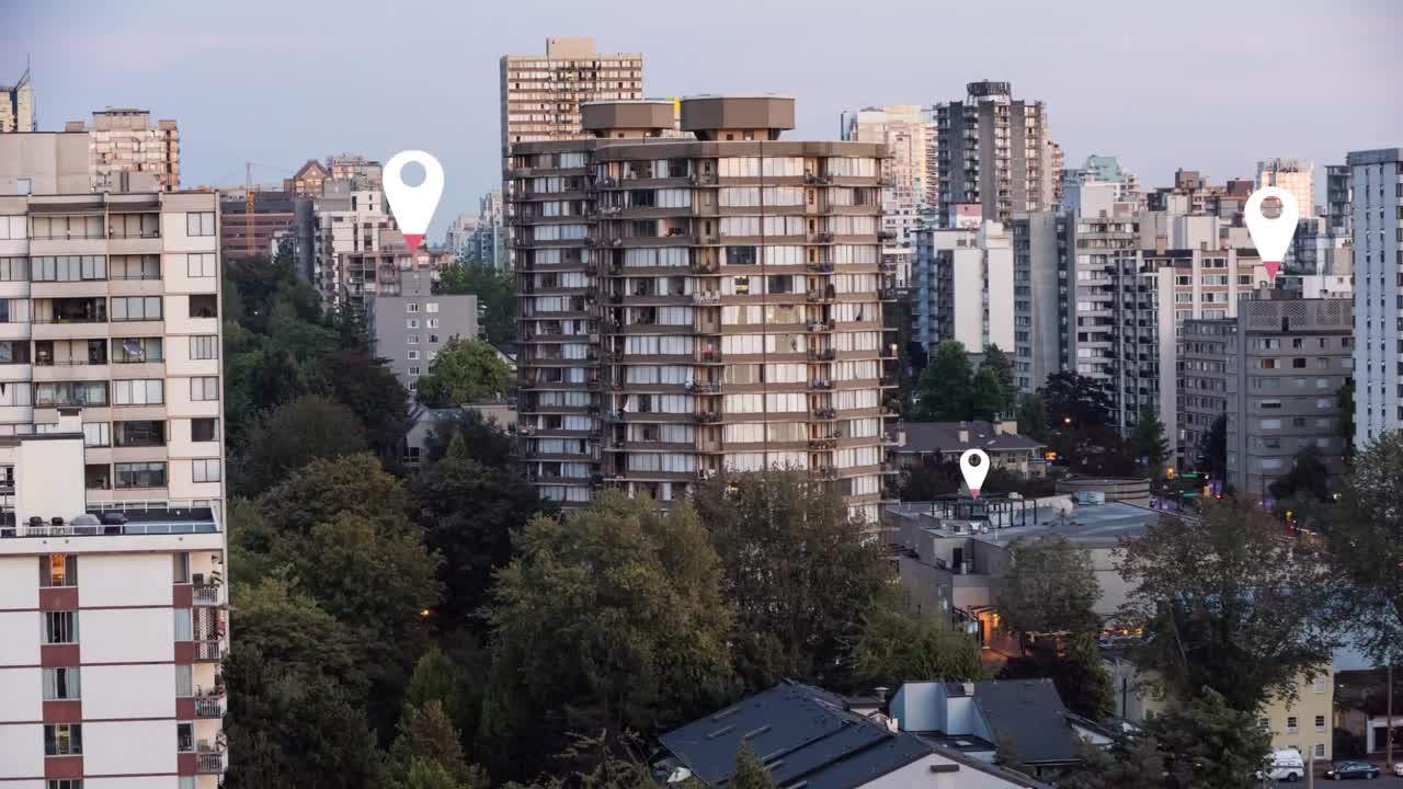 pines de ubicación sobre el paisaje urbano