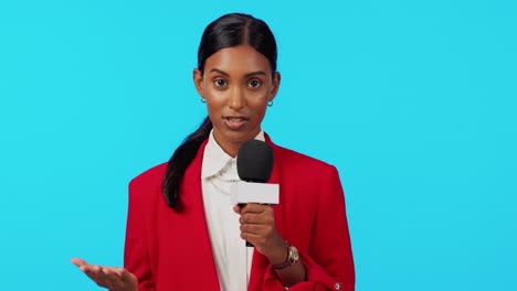 broadcast, woman face and talking job in studio