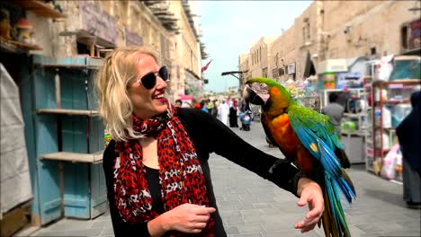 woman with parrot