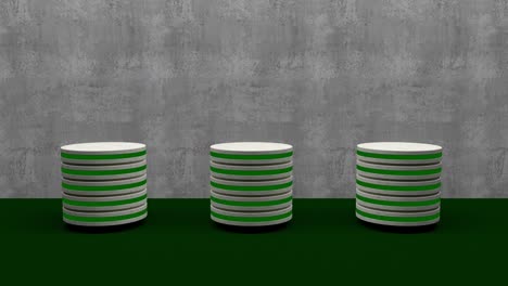 el soporte de producto dorado es un pedestal futurista o de podio en una pantalla vacía que crece con una luz intermitente con telón de fondo azul. renderización 3d. bucle sin costuras.