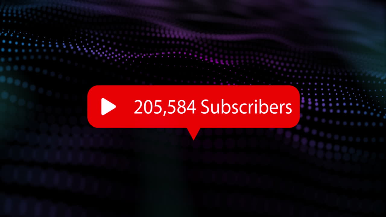 Animation of red subscriber count notification showing 209,285 on dark background