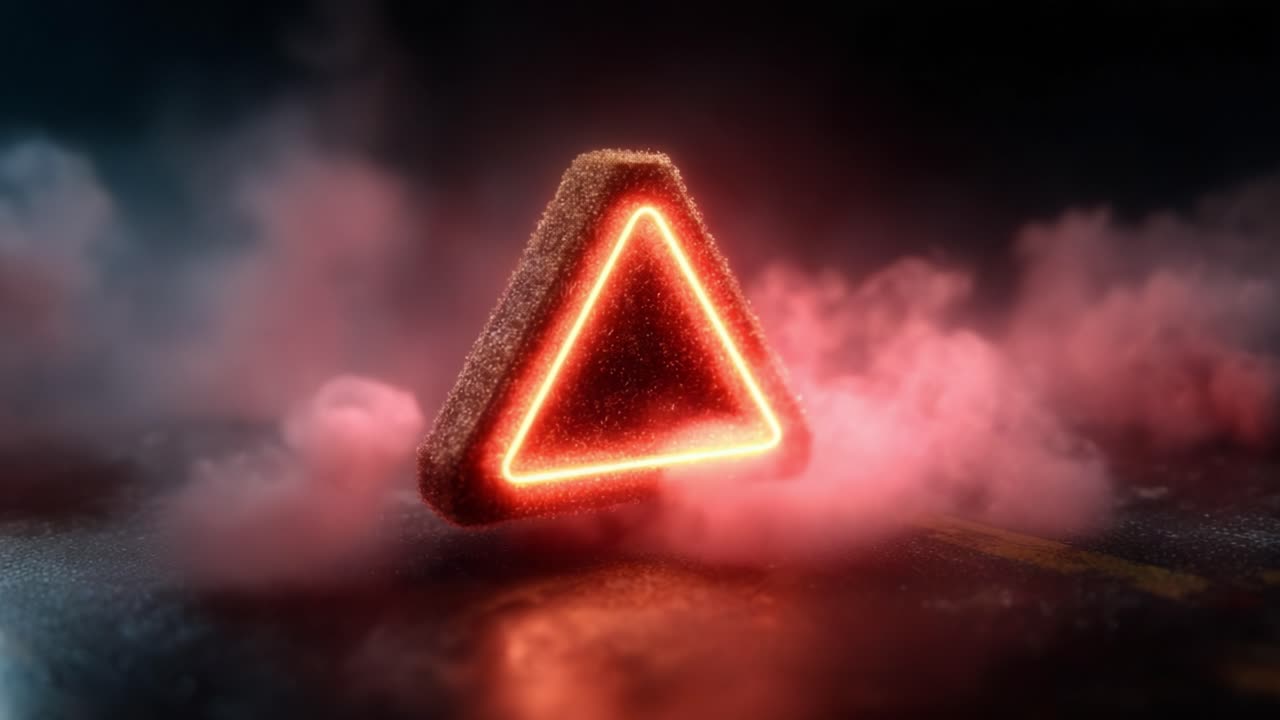A Visually Striking Triangular Shape Emitting a Luminous Glow Amidst a Cloud of Colorful Smoke in a Mysterious Setting