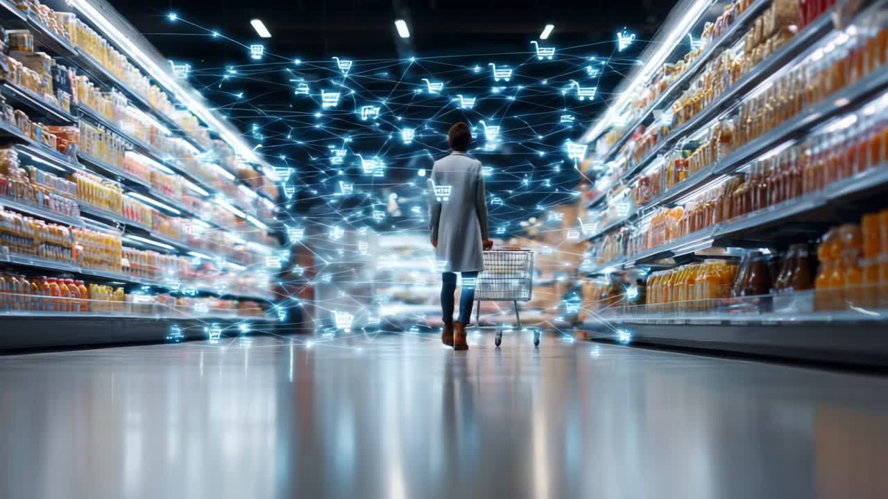 Exploring a Contemporary Supermarket Aisle: The Integration of Technology and Shopping Experience Through Digital Connectivity and Smart Carts