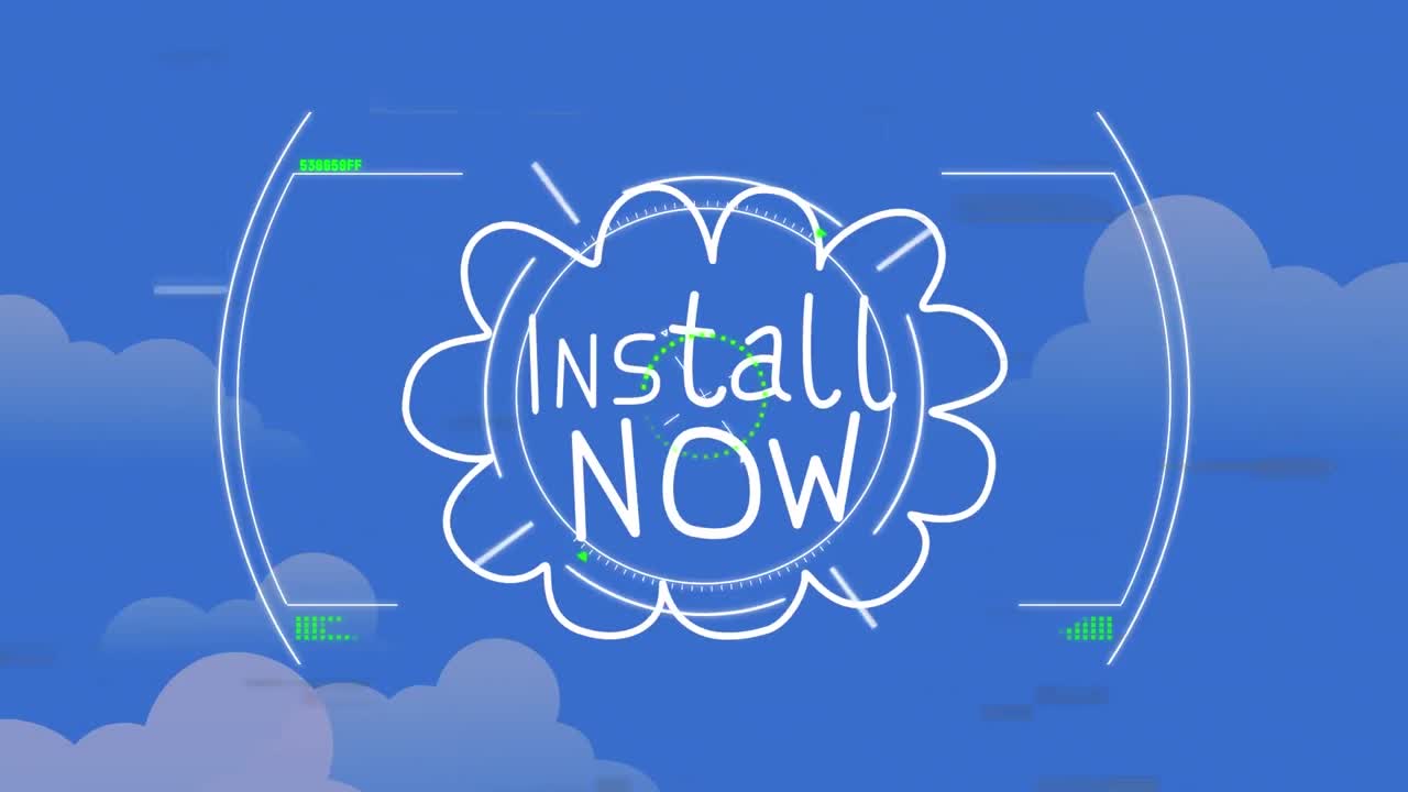 파란색 배경에 스캔 범위 위의 텍스트를 설치하는 애니메이션