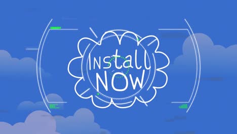 Animación-Del-Texto-Instalar-Ahora-Sobre-Escaneo-De-Alcance-Sobre-Fondo-Azul