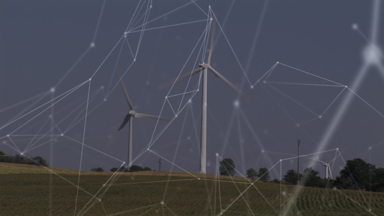 Animation of network connections with wind turbines in background