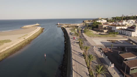 aerial shot over the beautiful coastal town lagos in the algarve in portugal