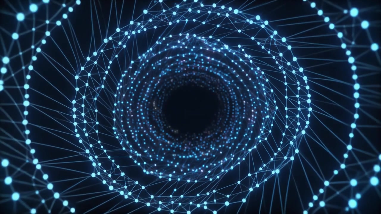 Abstract Digital Tunnel of Glowing Blue Connected Nodes