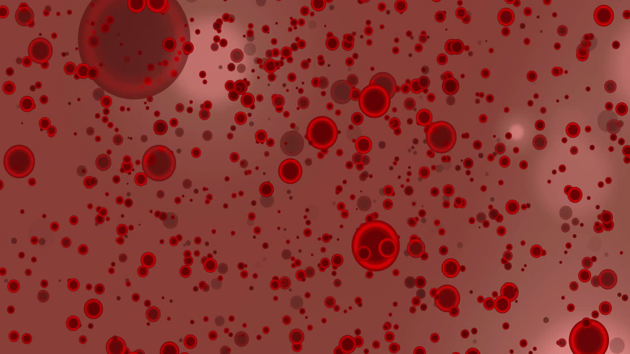 animación de células sanguíneas y manchas de luz en fondo rosado