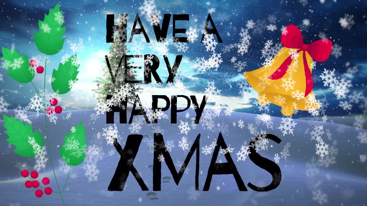 크리스마스 장식과 함께 겨울 풍경에 매우 행복한 xmas의 애니메이션