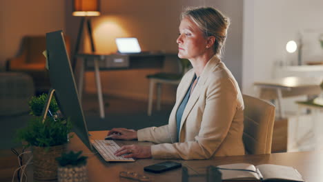 night, business and woman with computer