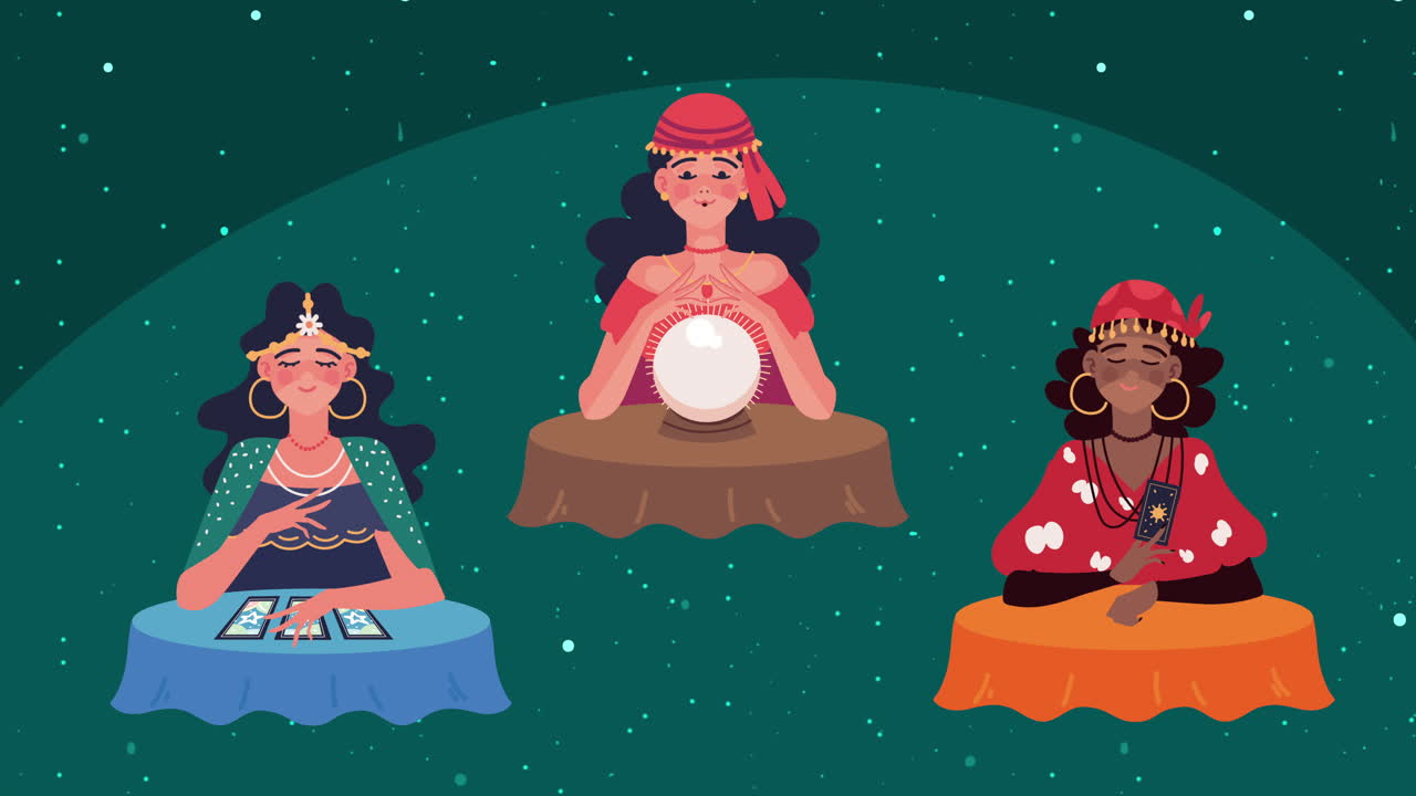 크리스탈 공 과 타로 카드 를 가진 예언자 들