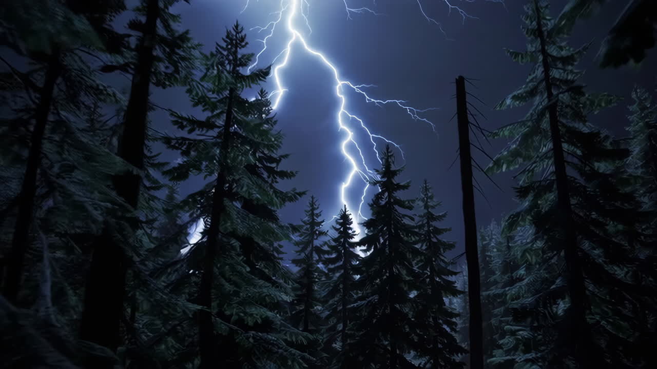 Notte tempestosa nella foresta innevata
