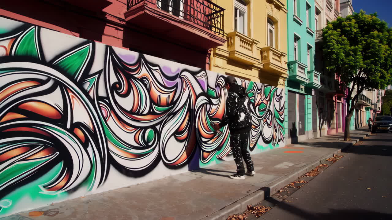 Street Artist Creating a Colorful Mural