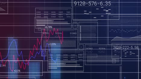 animación del procesamiento de datos sobre diagramas y mercado de valores