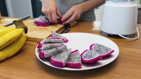preparing dragon fruit and bananas