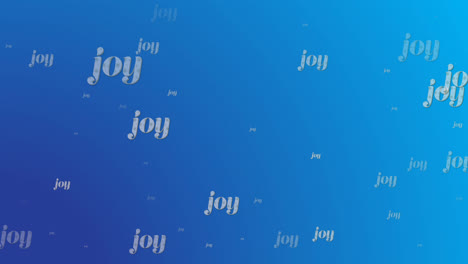 animation of multiple joy texts at christmas on blue background