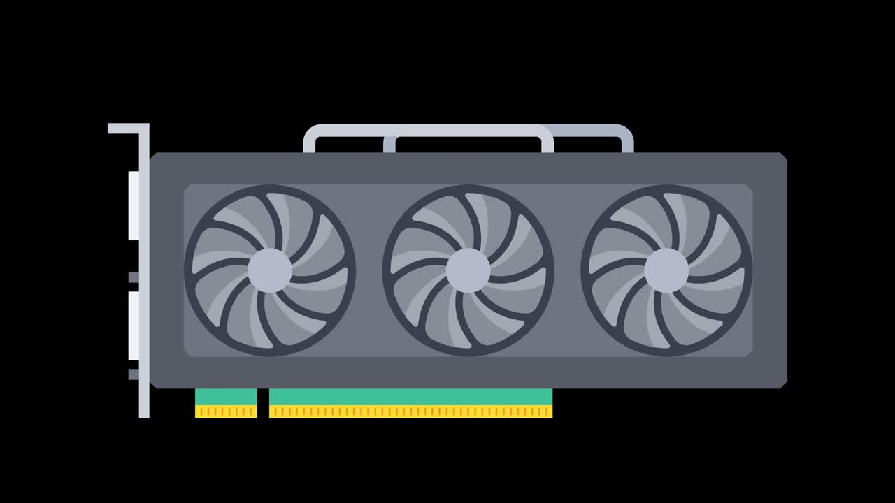 암호화폐 채굴 개념, 그래픽 카드, 알파 채널의 4k 애니메이션