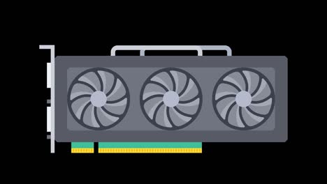 concepto de minería de criptomonedas. tarjeta gráfica. animación 4k en el canal alfa.