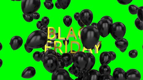 Animation-Von-Schwarzen-Luftballons-über-Black-Friday-Text-Vor-Grünem-Hintergrund