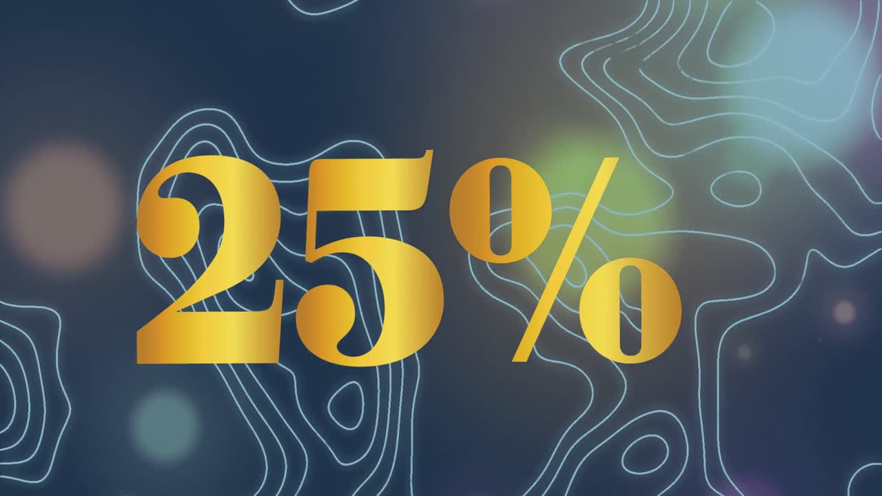 animación de un número del 25 por ciento en tipo amarillo sobre líneas de mapa blancas en el fondo.