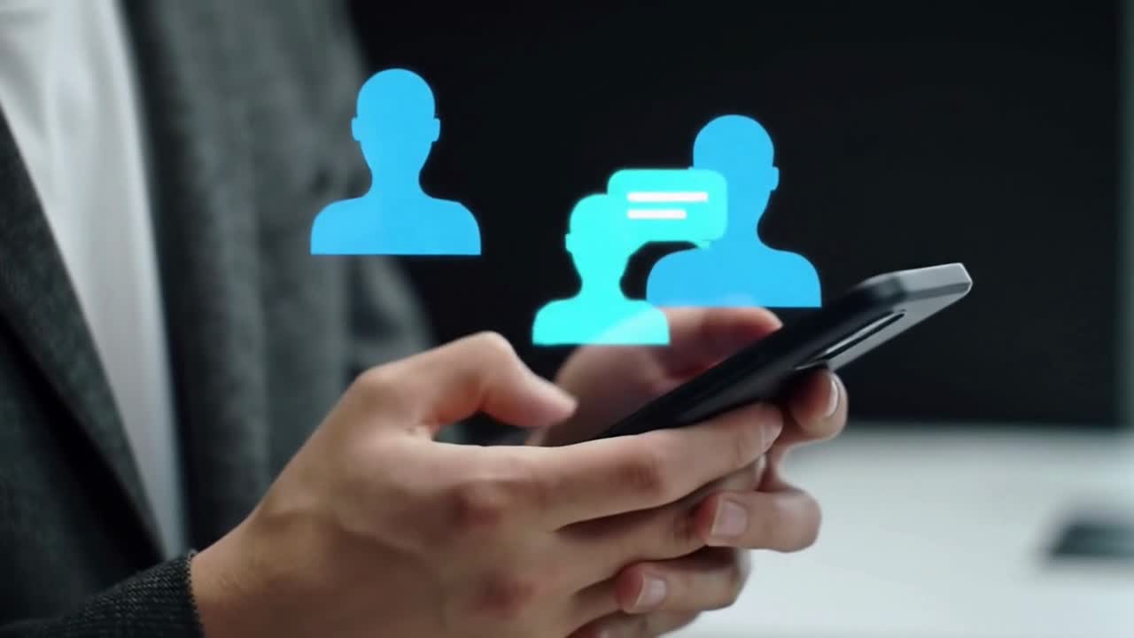 Person Using a Smartphone for a Group Chat or Video Call