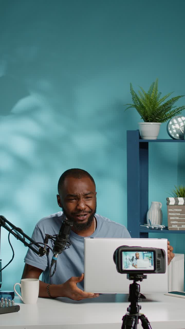 Man recording a podcast in a studio