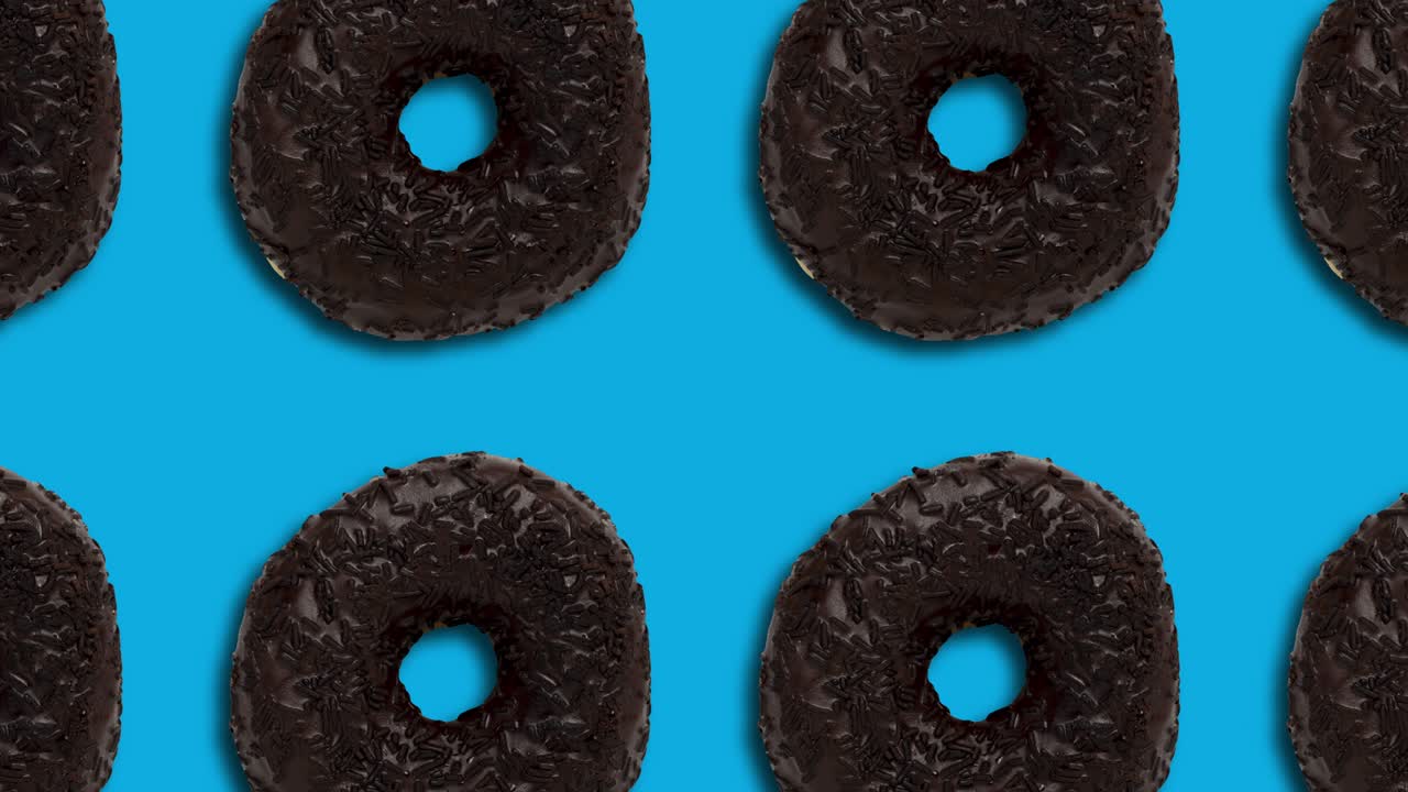 파란 바탕에 초콜릿 도 패턴, 간단한 모션 그래픽, 원활한 루프 음식 개념 애니메이션