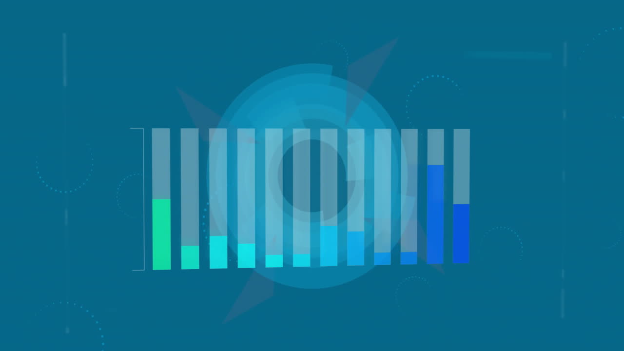animación del procesamiento de datos digitales y las estadísticas sobre un fondo azul