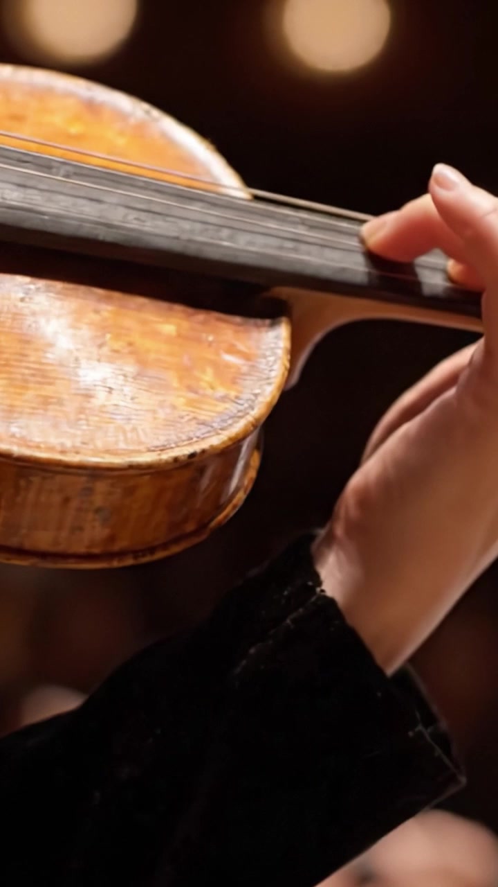 Close-Up of a Violin Being Played with Precision and Care, Showcasing the Craftsmanship and Detail of This Beautiful String Instrument