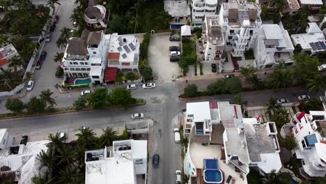 drone overview of a beach town in mexico