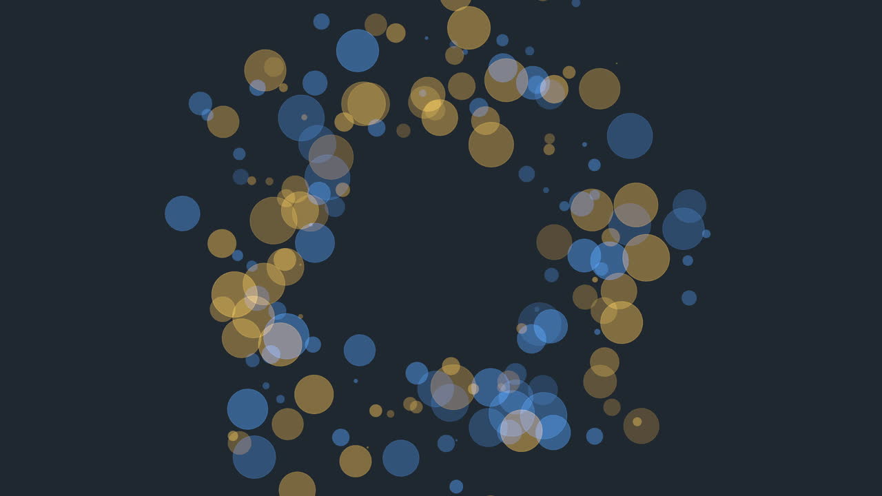 A mesmerizing image of a spiral pattern created by blue and gold circles appearing to float in the air, arranged with blue circles on the periphery and gold circles towards the center