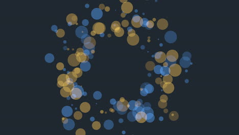 a mesmerizing image of a spiral pattern created by blue and gold circles appearing to float in the air, arranged with blue circles on the periphery and gold circles towards the center