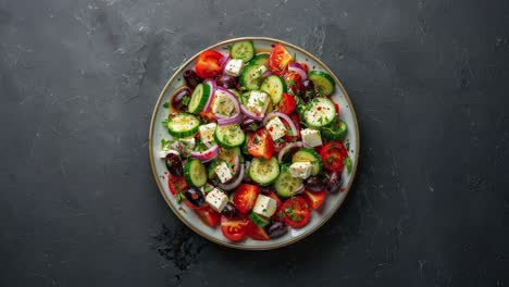 delicious greek salad with feta cheese, olives, tomatoes and cucumber