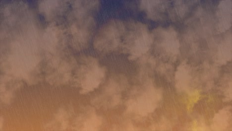 evening time, orange sky, clouds and rain with thunderstorm. realistic weather animation