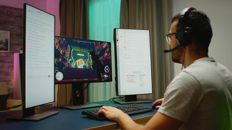 Gamer professionista che gioca a sparatutto e trasmette in streaming