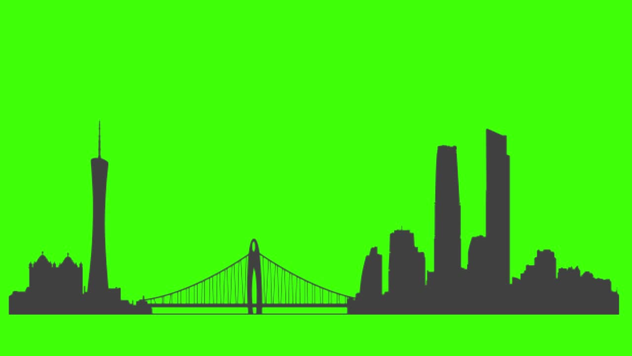 Silueta del icono de la ciudad de Guangzhou apareciendo en la pantalla verde