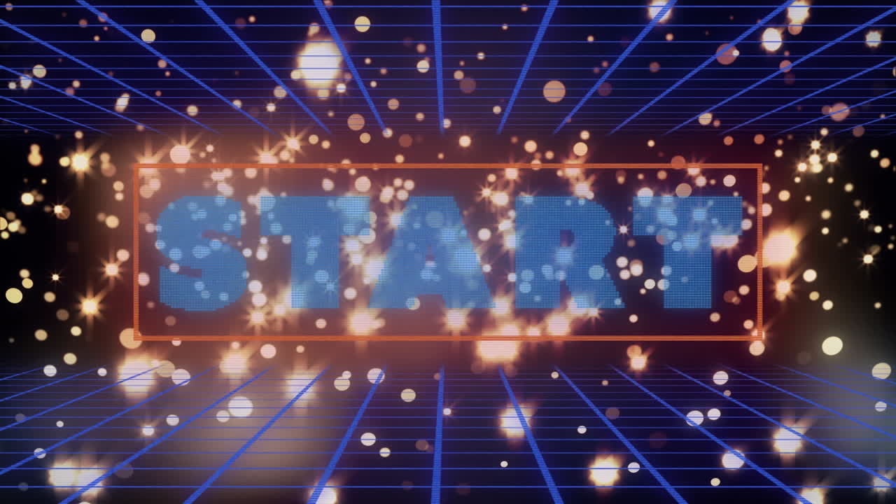 황금빛으로 검은 바탕에 시작 텍스트의 애니메이션