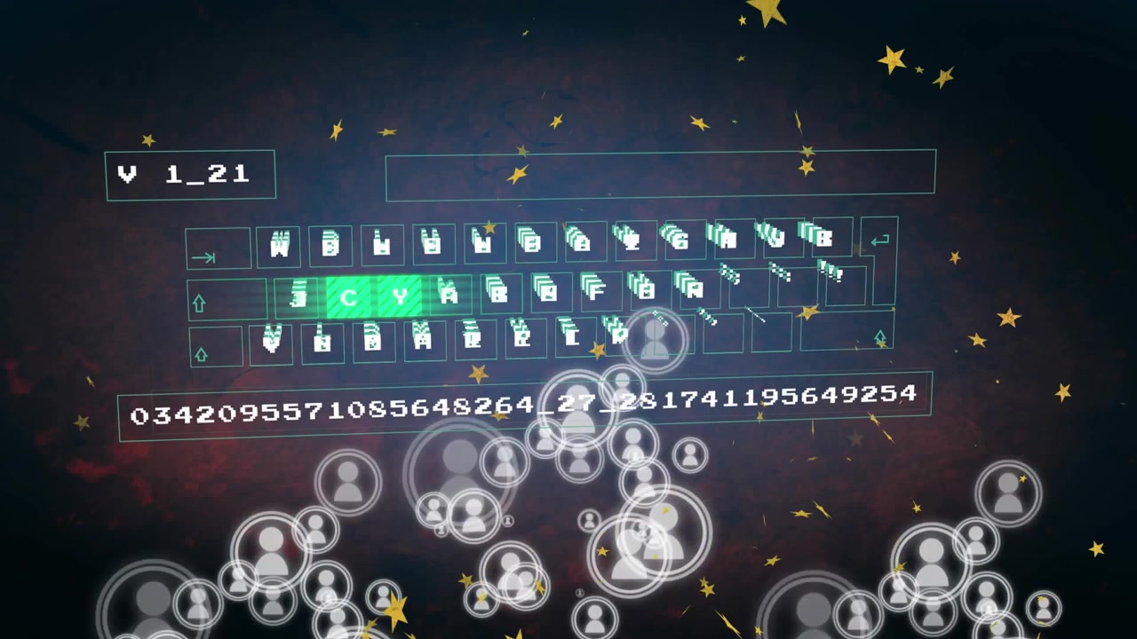 Digital Keyboard Interface with Social Network Icons and Floating Stars