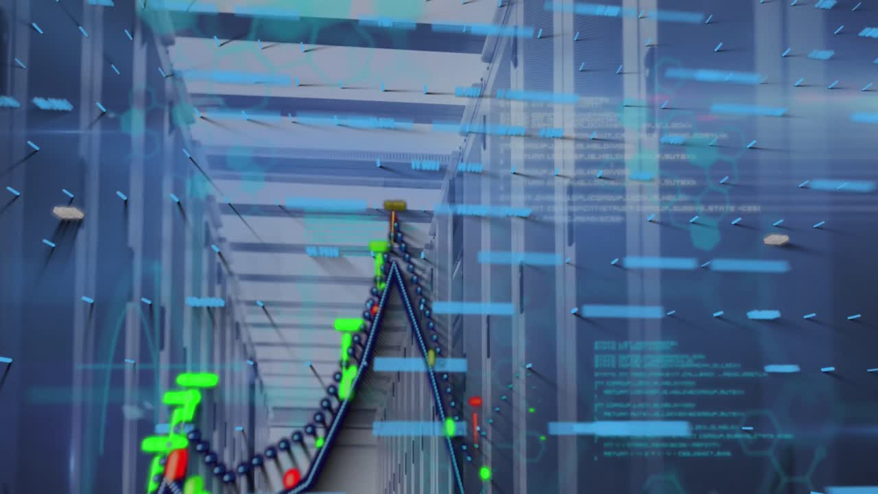 컴퓨터 서버를 통해 데이터 처리의 애니메이션