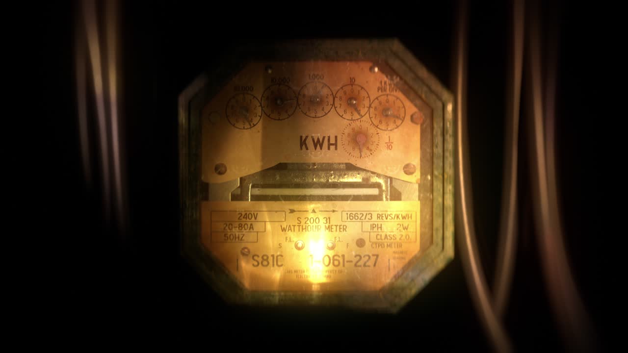 contador de electricidad retro con relojes analógicos, alto consumo de energía, facturación