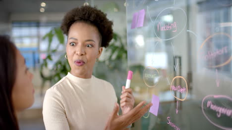 young african american woman presents a business marketing strategy in an office